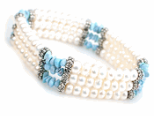 Turquoise and Pearl Bracelets with Sterling Silver Beads